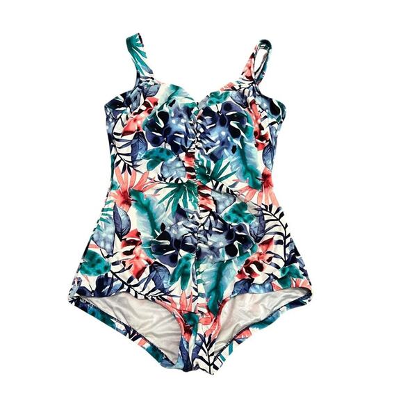 Maxine Of Hollywood Spa Shirred Girl Leg One Piece Swimsuit  Size 16 - Picture 1 of 7